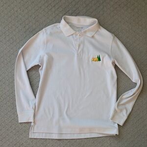 Lands' End Camper White Long Sleeve Polo with Embroidered Design